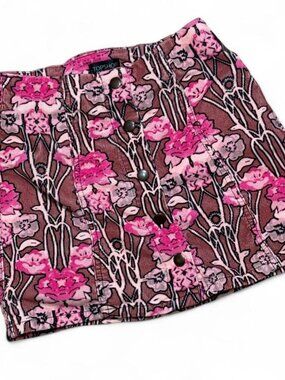 Topshop 🌟 corduroy pink floral mini skirt with button details. Size: UK 6  fits